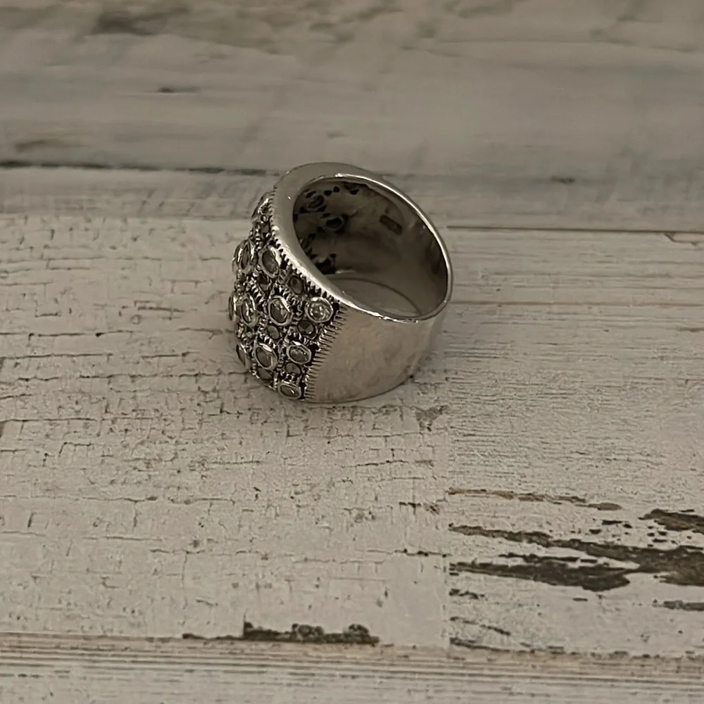 Sterling Silver Marcasite Crystal Wide Band Statement Ring